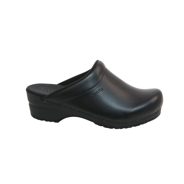 Women's Open Back Clog, PU-coated leather Upper, Polyurethane Outsole, Black, Size 10.5-11 M